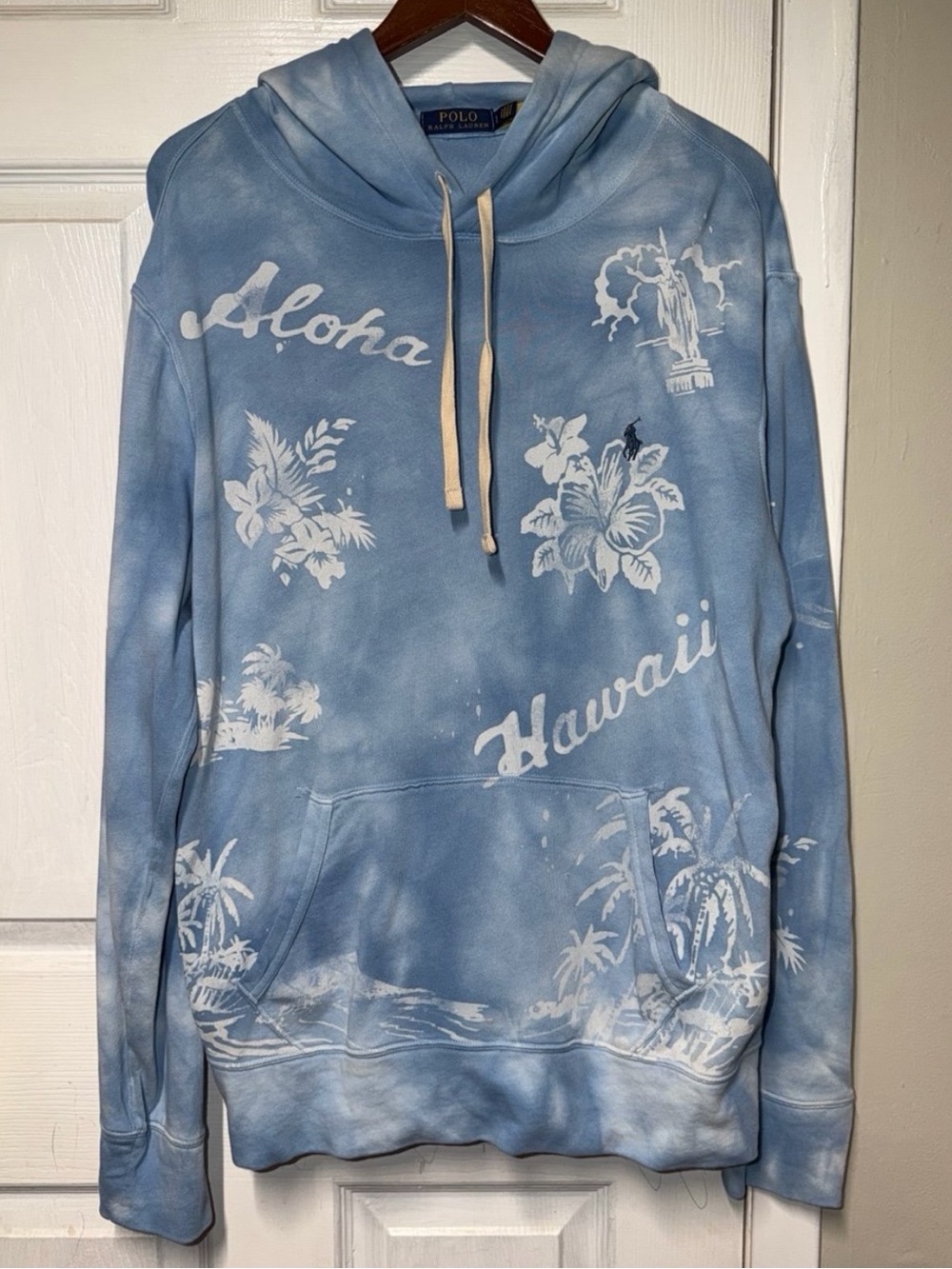 Polo Aloha Print Blue Tie-Dye Hoodie Sweatshirt